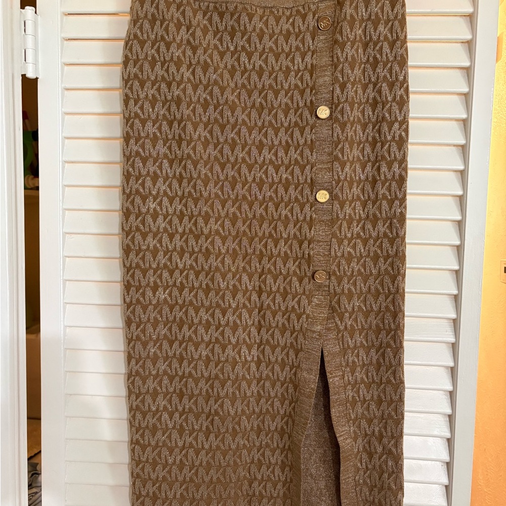 Michael Kors Tan Monogram Pencil Skirt